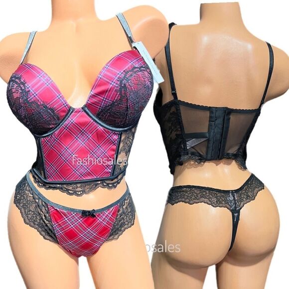 Victorias Secret Bombshell Shine Strap Add-2-Cups Push Up Corset Top and thong - Picture 7 of 13